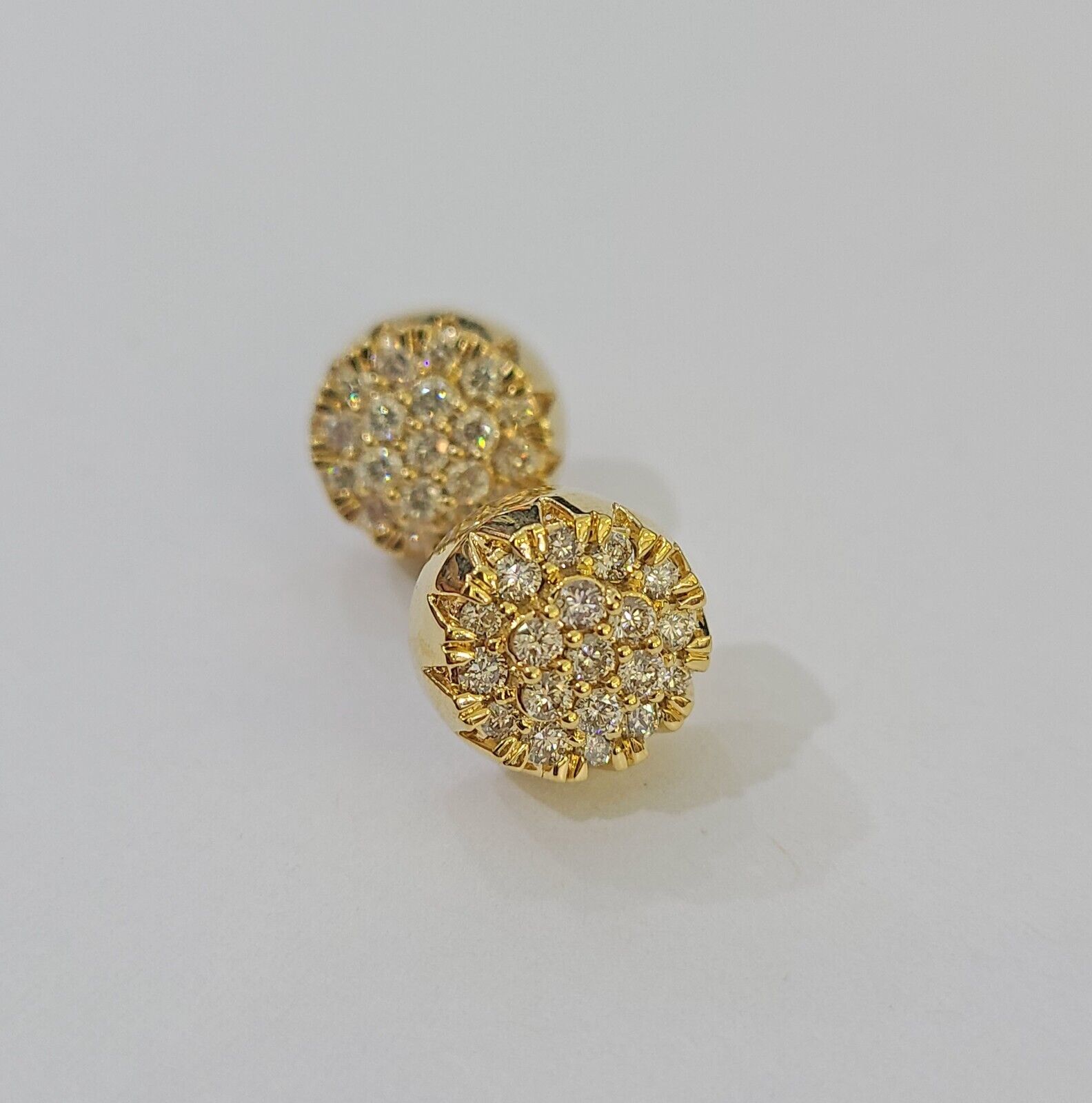 10k Yellow gold Flower Earrings Real Diamond screw - back Women Men studs - GoldenlinQ